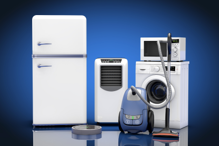 household-appliances-set-blue-background-3d-rendering 1